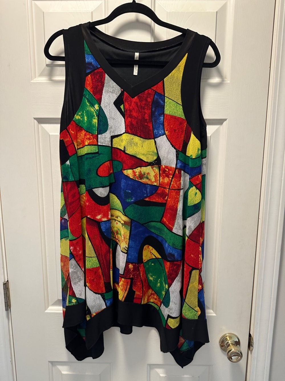 India Boutique Multicolor Abstract V-Neck  Tunic with Black Trim